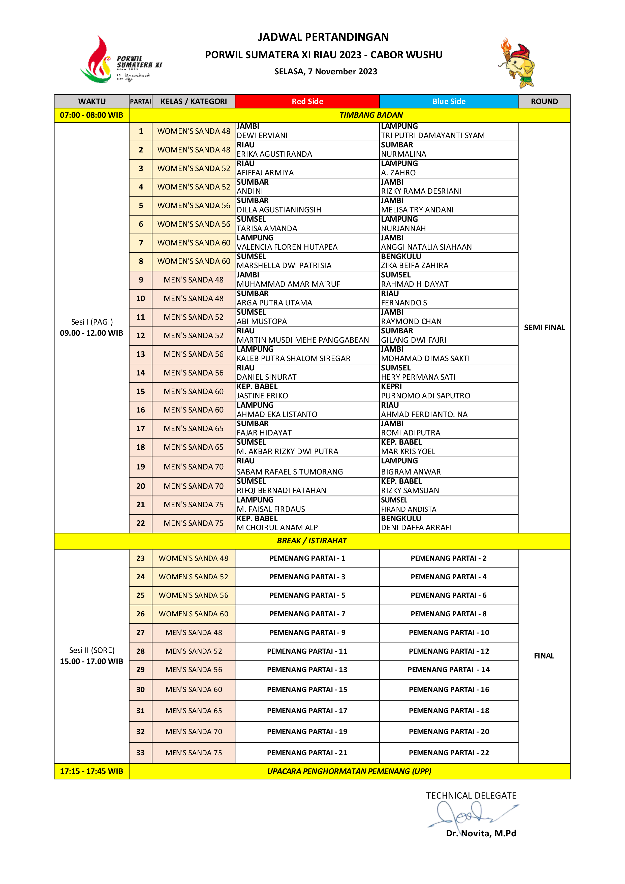 Jadwal Pertandingan 7 November 2023
